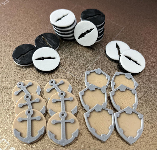 Neverrift TCG Tokens, Tamer Zähmer Schwarz/Weiß, Anker und Schild Tokens, Counter, Markierung, Bestienzähmer, Set für 2 Spieler